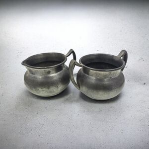 Vintage Old Colonial Pewter Creamer and Sugar Bowl Set of 2 Stamped